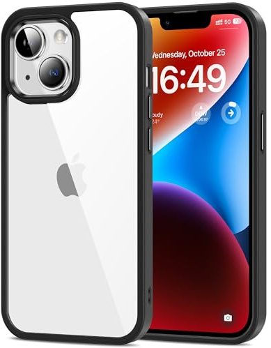HOOMIL Crystal Clear Hülle für iPhone 14, [Nie Vergilbung] [Militärisch Stoßfest] Transparent Rückseite Schutzhülle - Schwarz