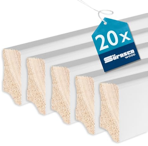 Sockelleiste Kiefer – 16x40x2400 mm, 20 Stück, weiß RAL 9016 lackiert | Sörnsen Wood Sockelleiste – hochwertige Fußleisten mit Cube-Profil – Beste Qualität hergestellt in Norddeutschland