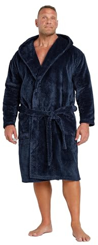 BadRhino Big & Tall Navy Textured Fleece Dressing Gown - Men's - Plus Size Curve