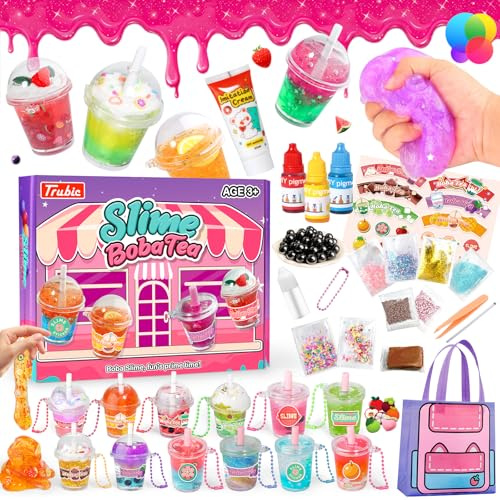 Trubic Miniaturen Bubble Tea Schleim Selber Machen Set Mit 46 Slime Charms,DIY Schleim Kinder,Sensorik Sspielzeug Geschenk Mädchen 6 7 8 9 10 11 12 Jahre,Weihnachten Mitgebsel Kindergeburtstag