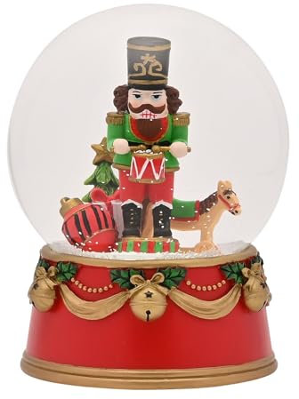 Widdop and Co. - The Seasonal Gift Co. - Musical Nutcracker Snowglobe Decoration Christmas Ornament. Red, Gold & White Xmas Homeware Indoor Festive Holiday Room Decor.