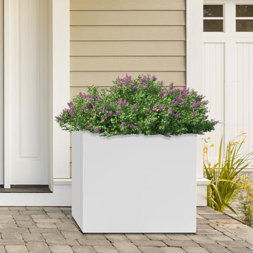 Apriltop Quadratischer Pflanzkasten,50x50x50cm Stahl Metall Pflanzgefäße Großer Würfel Blumenkübel Outdoor,Moderner Heavy Duty Blumentopf,für Terrasse, Terrasse, Hof, Garten (Weiß, 50cm)