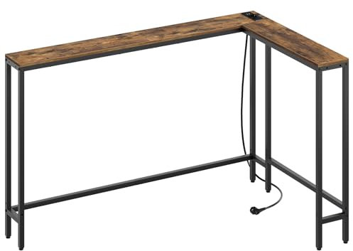YATINEY Konsolentisch schmal, 180 cm L-förmiger Eingangstisch, 15 cm breit Flurtisch, 3 Kombinationsmodi, 1 Steckdose und 2 USB-Anschlüsse, für Wohnzimmer, Flur, hinter dem Sofa, Vintagebraun XCT07CBR