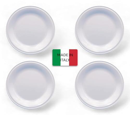 4 Piatti Piani in melamina italiana , piatti bianchi resistenti , lavabili in lavastoviglie. Piatti per catering ,piatti per campeggio, piatti per camper , piatti mense scolastiche, piatti per Barche.