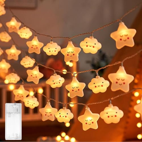 Stern Wolke Lichterkette,Lichterkette Kinderzimmer,Led Lichterkette Batteriebetrieben,LED Lichterkette Stern Wolke Design,Lichterkette Innen Außen für Garten Hochzeits Zimmer Deko