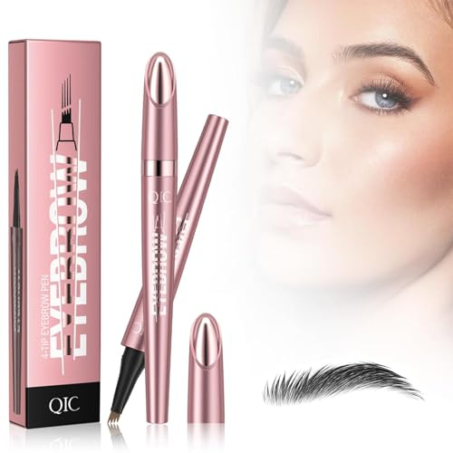 2025 Neu 3D Microblading Augenbrauenstift mit 4 Gabelspitzen Applikator – Präzise, Natürliche Augenbrauen, Langanhaltend, Wasserfest, Für Perfekte Augenbrauen,Ideal für Tägliches Make-up (Schwarz)