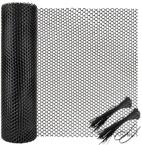 Chicken Wire Mesh Roll with 100 Pcs Fixed Straps, Heavy Duty Garden Plastic Fencing Net, Durable Rust-Proof Poultry Breeding Fence & Temporary Yard (40cm x 6m (8mm holes))