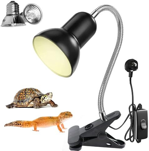 Tortoise Heat Lamp, E27 Bulb Holder with 2 Bulbs, Clamp Light with 360°Rotatable Clip, 50W UVA UVB Bulb Tortoise, Reptile Heat Lamp Holder for Aquarium Reptile, Turtle, Lizards, Chicks, Snakes