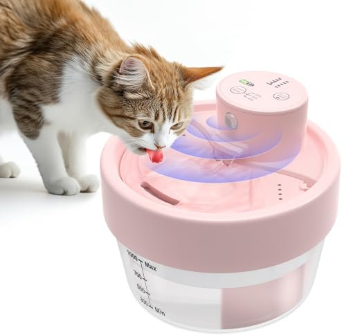RUXAN Fontaine a Eau Chat sans Fil avec Détecteur de Movement,1L Fontaine à Eau pour Chat 2200mAh Chargée Distributeur Eau Chiots Automatique avec Pompe Super Silencieuse