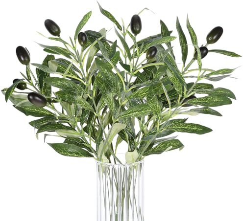 JJUNW 5 plantas artificiales de ramas de olivo, 11 pulgadas, 2 tenedores, tallos de vegetación, plantas de hojas sintéticas para centros de mesa, decoración de bodas, decoración del hogar y fiestas