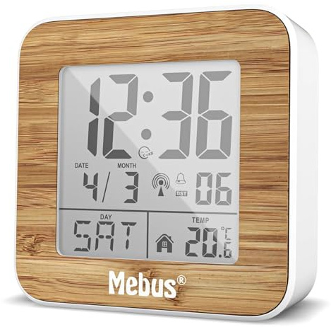Mebus 27247 Weiß/Holzoptik Funkwecker digital