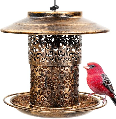 Metal Bird Feeder for Outdoors Hanging - Premium Grade Metal Bird Feeder for small birds, Chew-Proof, Weather and Water Resistant Wild Bird feeders, Outside and Garden Decoration