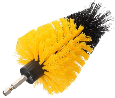 NUOBESTY Brosse De Nettoyage Pour Perceuse 5 Pouces Conique Jaune, Accessoire Autolaveuse Multi-usage, Brosse Métallique Pour Joints De Carrelage Et Jantes, Compatible Salle De Bain Cuisine,