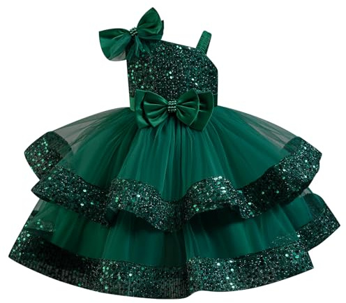 ABEHIK Mädchen Pailletten Meshkleid Sommer Tütü Partykleid Blumenmädchenkleider Ballkleid Festliches Prinzessin Hochzeit Kleid