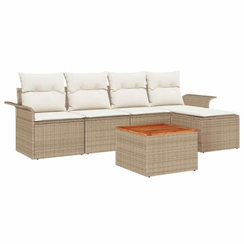 vidaXL Garten-Sofa-Set mit Kissen mit Speicher 6 pcs Beige und Creme, Garten und Terrasse, Moderne Modulmöbel, cozes Outdoor-Set, Poly-Rattan Sofa, praktische Entspannungsecke