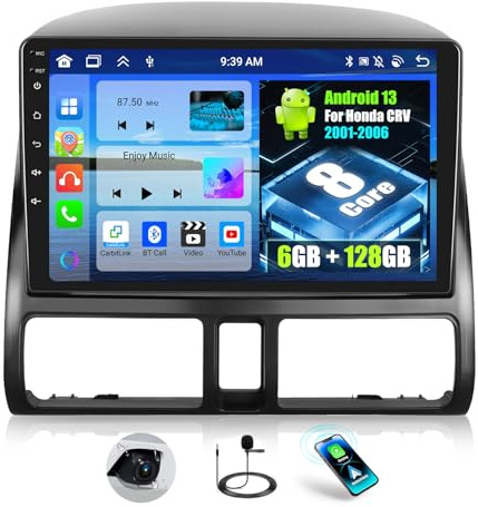 OiLiehu 6+128G 8 Core Android 13 Radio per Honda CRV 2001-2006 Autoradio 2Din CarPlay Android Auto Autoradio con Schermo 9 pollici con Bluetooth GPS FM RDS WiFi SWC DSP Telecamera Posteriore