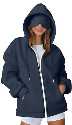 Mrat Women's Hoodie with Eye Mask Built In Comfrt Airplane Mode Travel Hoodies with 3 Pockets Ladies Loose Fit Sweatshirt Wearable Blanket Drawstring Long Sleeve Zip Up Pullover Tops Solid Going Out