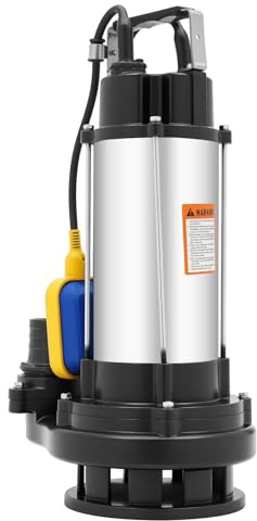 Tauchpumpe | Schmutzwasserpumpe | Edelstahl Schmutzwasserpumpe | 1500W Hochleistung | IP68 Wasserdicht | 36m³/h Förderleistung | 22m Förderhöhe | Mit Schwimmerschalter | Für Brunnen & Industrie