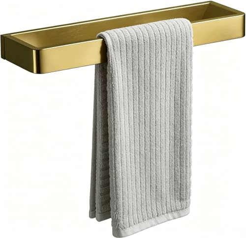 YACVCL Bathroom Towel Bar Brushed Gold, 40cm/15.9in 304 Stainless Steel Bath Accessories Towel Rack Hanger, Bathroom Kitchen Square Hand Towel Holder Wall Mounted