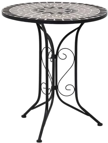 QZZCED Bistrotisch aus grauer Keramik, 60 cm, für Balkon oder Garten, Gestell aus robustem pulverbeschichtetem Eisen, Platte aus Keramik, leicht zu reinigen, einfache Montage