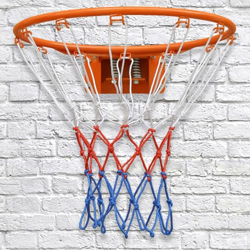 kiximay Anneau de basketball mural orange en fer et nylon de 45 cm de diamètre 5 kg pour intérieur/extérieur Amortissement double ressort Fixation murale pour enfants et adultes Jardin/cour