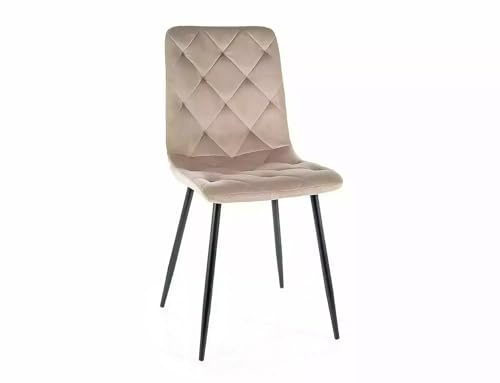SIGNAL MEBLE Jerry, Esszimmerstuhl mit Samtbezug, Dunkelbeige, 45x45x91 cm, Metallgestell, Rautenstepp-Design, Belastbar bis 120 kg