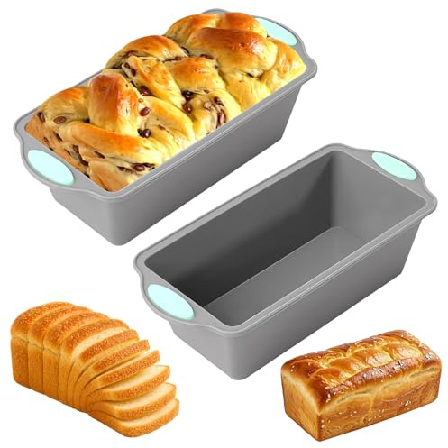 2 Piezas Molde Bizcocho Silicona Para Hornear Pan,20cm × 9.5cm × 5.5cm | Molde Silicona Rectangular,sin BPA,Moldes Silicona Bizcocho para Pasteles y Panes,Tostadas,Fácil de Limpiar (Color Gris)