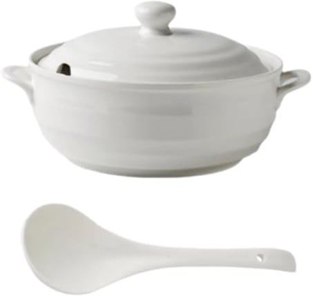 Zuppiera in ceramica con coperchio e mestolo, durevole e adatta al microonde, ideale per ristoranti, feste a casa e uso in cucina
