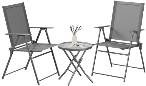 LIFERUN Balkonmöbel 3 Teilig Klappbar, Bistro Set Metall für Kleinen Balkon | Gartenmöbel Set Platzsparend, Balkonset 2 Stühle 1 Tisch, Outdoor Sitzgarnitur, für Balkon und Garten, Dunkelgrau