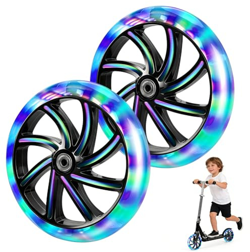 2 Stück 200x40mm Scooter Rollen, Ersatzreifen ScooterRäder mit ABEC-9 Lager, Anti-Rutsch Roller Räder, Cityroller Reifen Ersatzräder für Scooter und City-Roller (Silber)