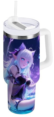 WDdZzyy Elf Beauty Anime Vacuum Insulated Tumbler with Lid and Straw Girls Water Bottle Wide Mouth Thermal Mug for Home, Office or Car
