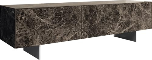DELIFE TV-Board Cuor Keramik Emperador Extra Lucidato Dunkelbraun 180 cm 1 Klappe 2 Schubfächer Fuß Schwebeoptik Edelstahl Lowboard