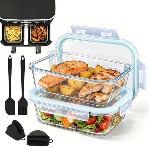 Feelhap 2 Piezas Platos de Cristal para Air Fryer, Accesorios Airfryer | Recipiente Cristal Air Fryer para Ninja AF400EU/DZ400EU/AF500EU/COSORI,Resistente al Calor, A los Arañazos y al Lavavajillas