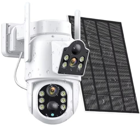 Jnchdghwa Telecamera Wireless A Energia Solare Telecamera IP WiFi Esterno Doppio Obiettivo Telecamera di Sicurezza PTZ 4MP HD Batteria Integrata Pannello Solare di Allarme