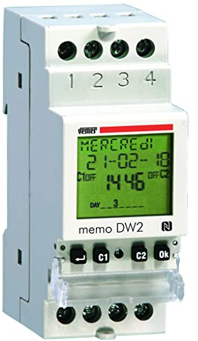 VEMER VE341400 MEMO DW2 - Interruttore Orario Digitale, Programmazione Giornaliera o Settimanale, Interfaccia NFC, 2 Canali, Bianco