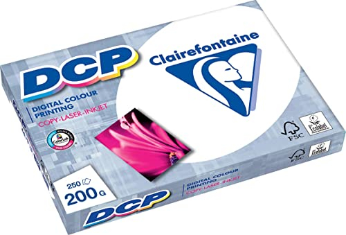 Clairefontaine 1807C Druckerpapier DCP Premium Kopierpapier für farbintensiven Bilderdruck, DIN A4, 21 x 29,7cm, 250g, 1 Ries mit 250 Blatt, Weiß