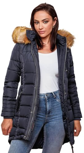 Navahoo Papaya Damen Winter Jacke Steppjacke Mantel Parka gesteppt warm B374 [B374-Papaya-Navy-Gr.XS]