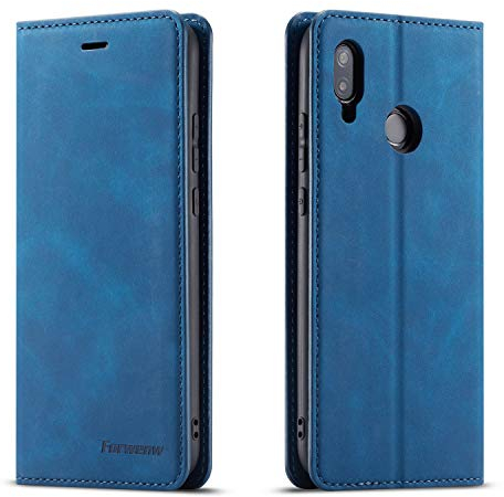 QLTYPRI Hülle für Huawei P30 Lite, Premium Dünne Ledertasche Handyhülle mit Kartenfach Ständer Flip Schutzhülle Kompatibel mit Huawei P30 Lite - Blau