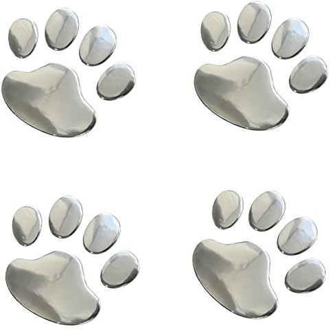 Angelkiss 4PCS Schwarz 3D Chrom Hundepfote Footprint Aufkleber Aufkleber Auto Auto Emblem Aufkleber Dekoration (Silber)