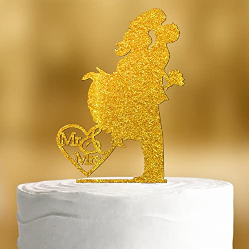 Cake Topper Sprung [mit Schriftzug] - Acryl gold Glitzer Hochzeit deko Hochzeitstorte Kuchendeko Tortendekoration Verlobung Tortenstecker Tortendeko Wedding cake