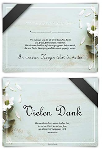 Trauerkarten Trauer Danksagungen 12 Stück Karten Set - Trauerblumen Vorausgefüllt