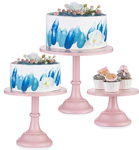 NUPTIO 3 Teiliges Tortenständer Set Rund Metall Cupcake Ständer Dessert kuchenstand mit Schlichtem Design, Rosa