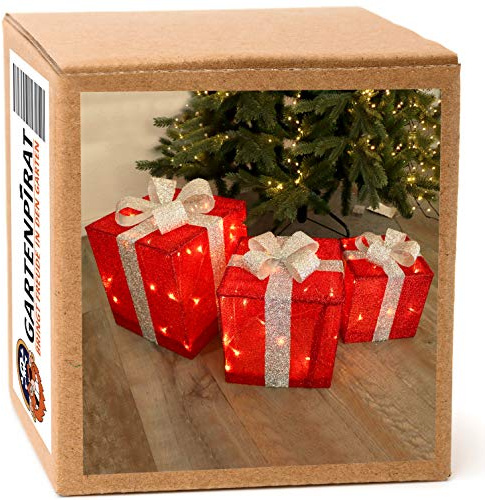 Gartenpirat LED Geschenkbox 3er Set Weihnachtsdeko Deko-Set in Rot