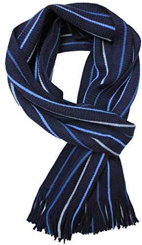 Rotfuchs Strickschal Herrenschal Damenschal Unisex reine Wolle gestreift feinstrick mit Fransen mehrfarbig (Blau 180 x 24 cm)