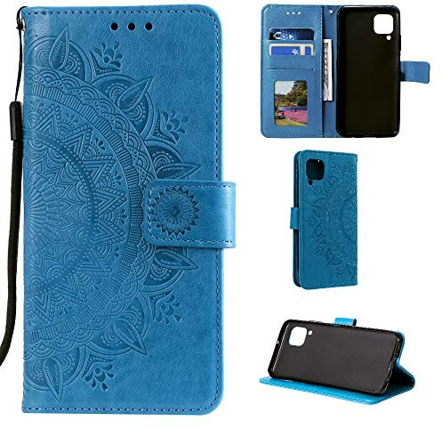 CoverKingz Handy Cover kompatibel mit Huawei P40 Lite - Handyschutz mit Kartenfach Klapphülle – Bookcase Hülle aufklappbar Motiv Mandala Blau