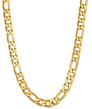 Bandmax Collier Figaro Long Plaqué Or 76cm Chaîne Homme Hip Hop Dorée Maille Grosse 9mm