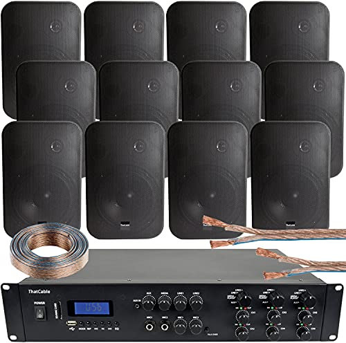 1200W Multi Zone Bluetooth Sound System | 6 Channel HiFi Matrix Amplifier Amp Kit | 12x 200W Black Wall Mount Speakers | Powerful Loud Wireless Music Streaming | Bar Restaurant Pub Club Audio | Alexa
