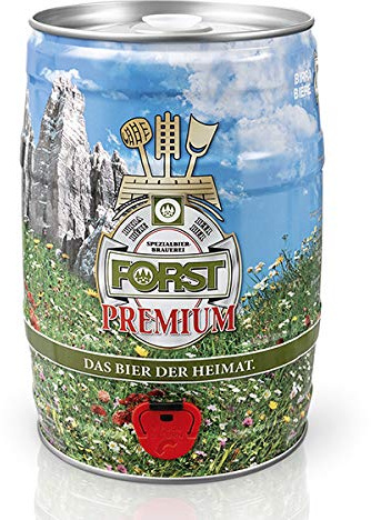 FORST Set 8 pz. Fustino da 5 Litri Birra Forst Premium Bionda Italiana Rubinetto Spillatura Luppolo Malto Italia, Birra Forst Premium 40 Litri