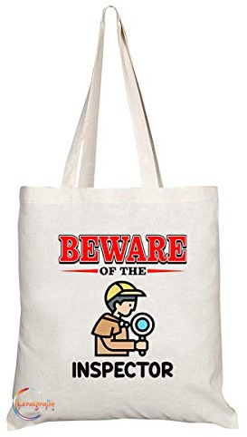 Coralgraph Inc TB865 Beware of the Inspector Novelty Present Gift Printed Eco-Friendly Stylish Long Handled Tote Shoulder Bag