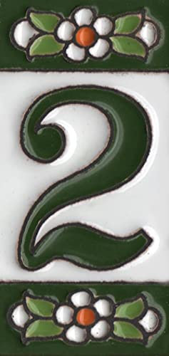 Ceramic House Tile Numbers & Letters, Green Floral Design, Tile Size: 7.5cm x 3.5cm, 2 to 10 Tile Frames (2)